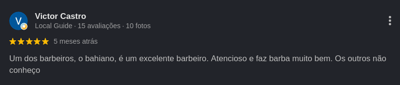 Comentário positivo de cliente no Google